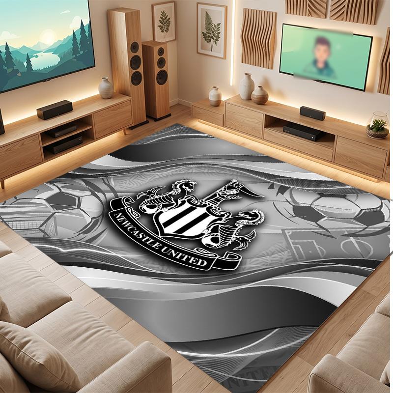 Tappeto in Velluto di Cristallo con Stampa di Calcio del Newcastle United, Comodo Assorbente d'Acqua Antiscivolo Tappeto per Pavimento Interno