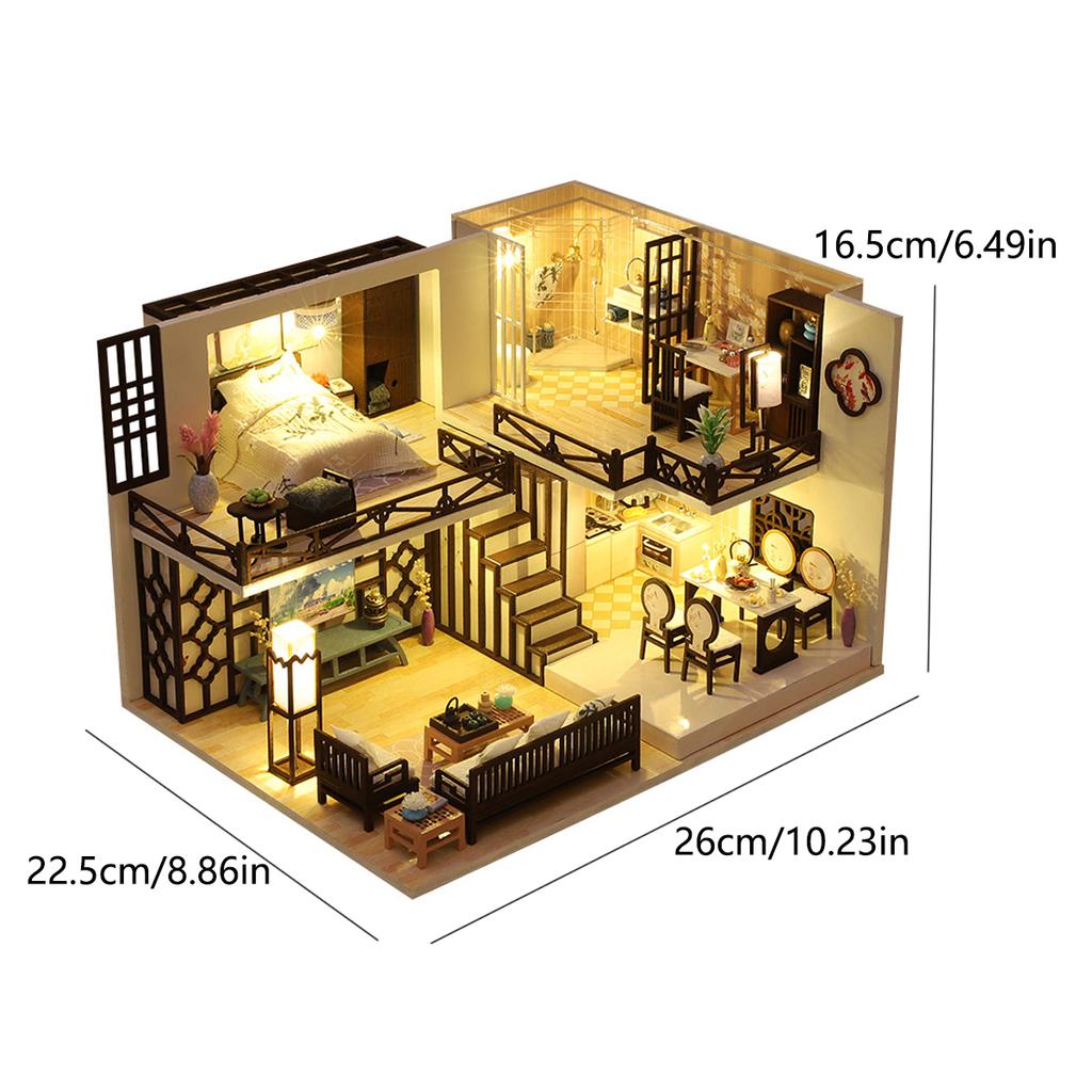 Doll House Kit Mini DIY Handmade 3D Puzzle Assembly Building Duplex Apartment Model Toys Home Bedroom Decoration