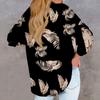 Women's New Button Collar Fashion Retro Printed Long Sleeves T-Shirt Slim Top Casual Tops