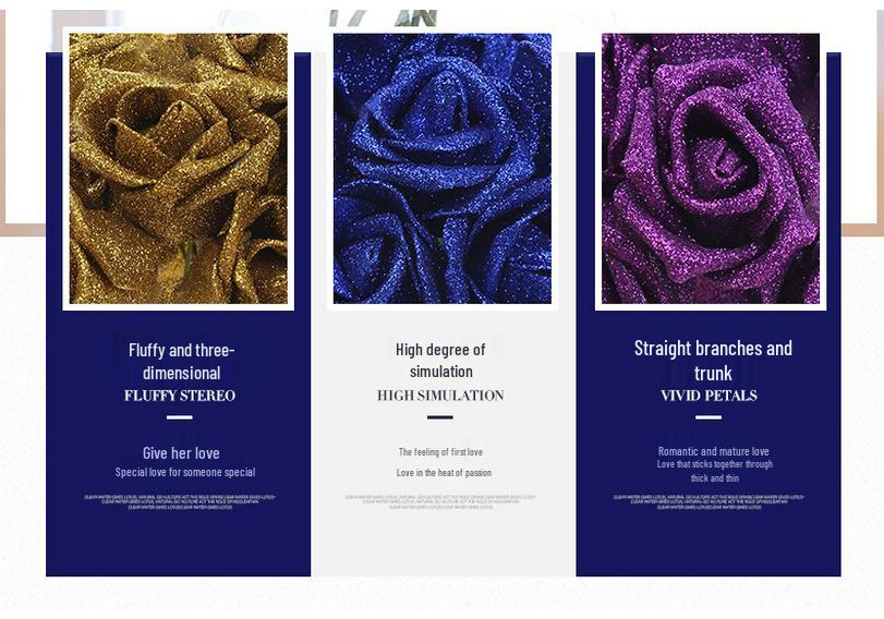 PE Gold Powder Artificial Roses for DIY Bouquets - Valentine's Day, Weddings, Flower Shops