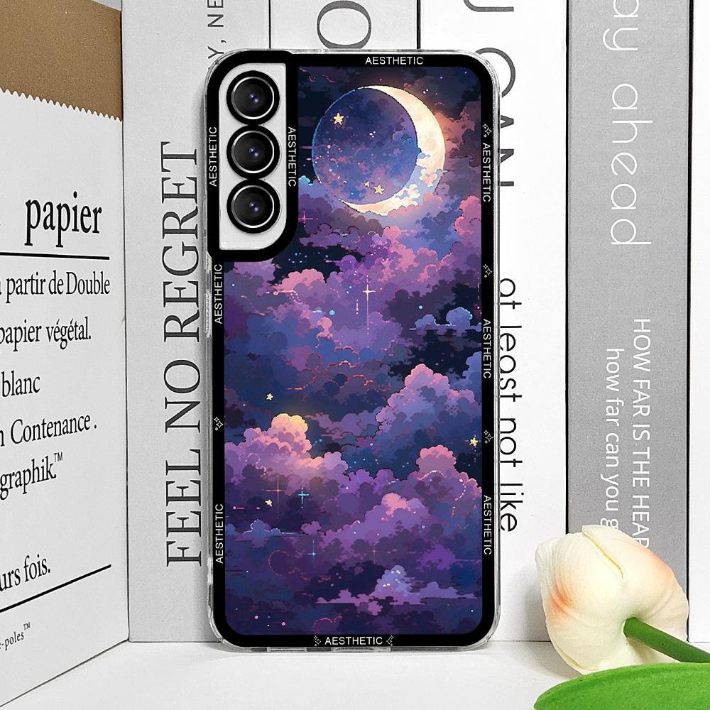 Beautiful Y2K Cute Clouds Moon Aesthetic Phone Case for Samsung Galaxy S25 S24 S20 S21 FE S22 Plus S23 Ultra 5G Soft Cover Funda