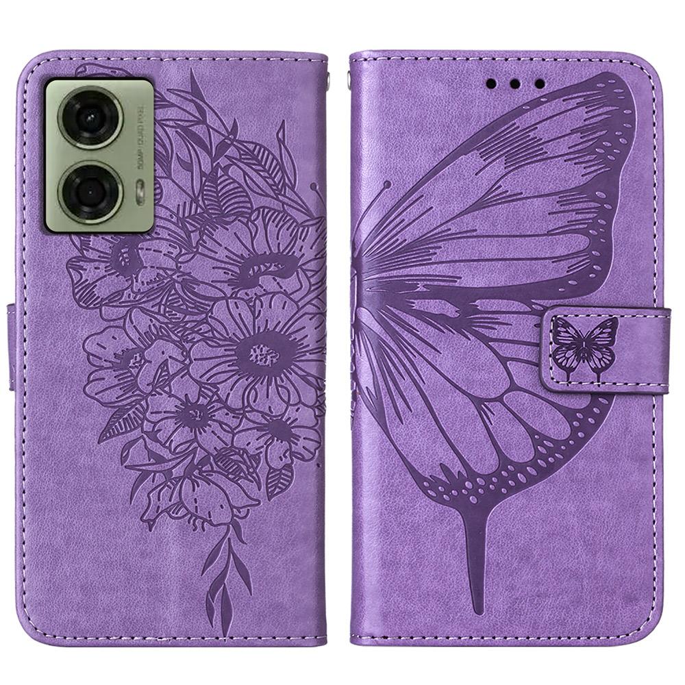 For Motorola Moto E14 4G/G04 4G/G04s 4G/G24 4G Wallet Case with Wrist Strap Butterfly Imprint Leather Phone Cover