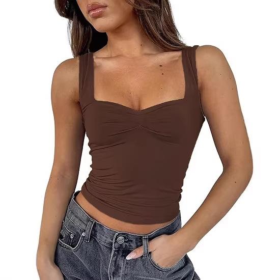 Women's Square Neck Sleeveless Tank Top Slim Fit Streetwear Solid Color Crop Top