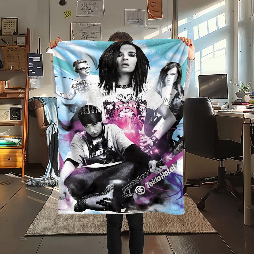 1PC Tokio hotel Print Flannel Blanket, High quality All Seasons, Home Decor, Warmth and Comfort, Perfect for Christmas Gifts