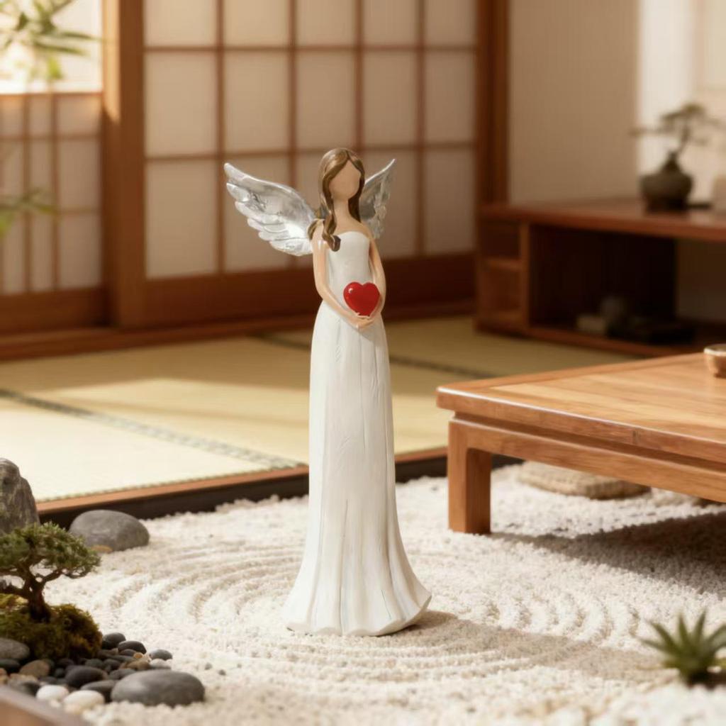 European-Style Heart Angel Resin Ornaments for Living Room Decor