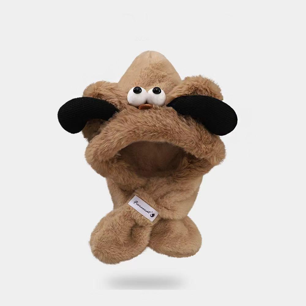 Dog Ears Cute Hooded Scarf Creative Plush Integrated Hat Hat Scarf Set Winter