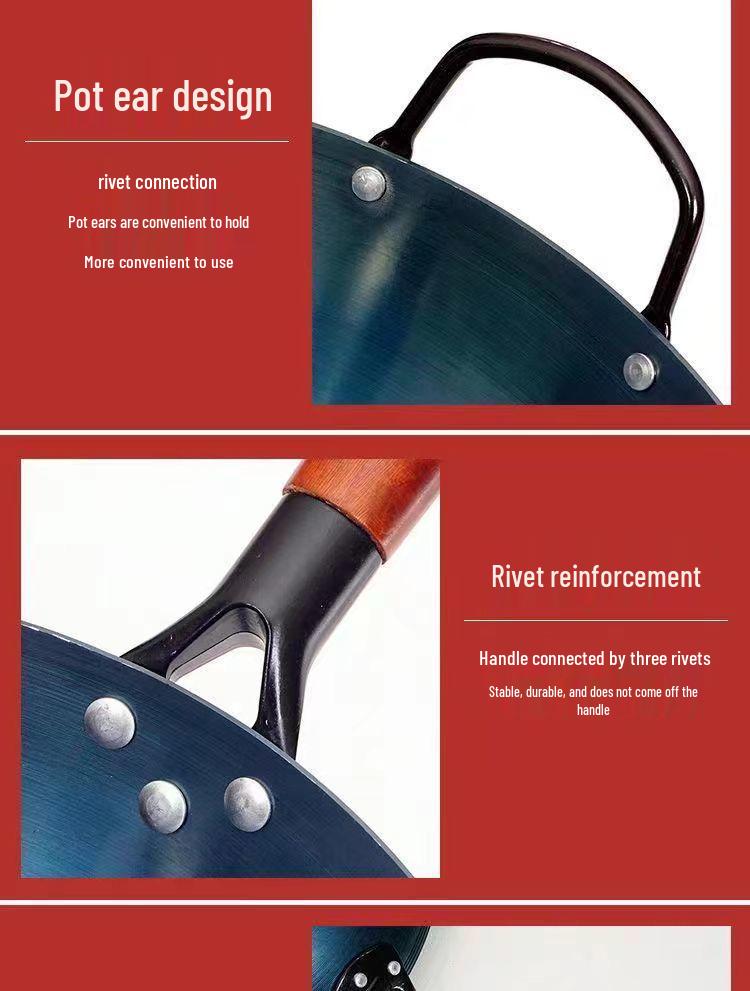 Handmade Non-Stick Iron Wok: Pre-Seasoned, Thickened, Uncoated, Ready for Cooking