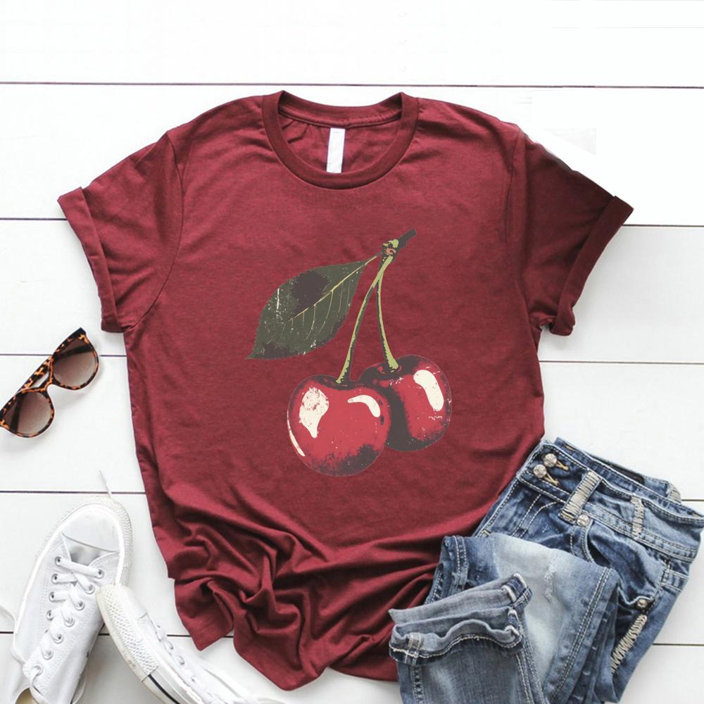 Vintage Kirschhemd T-Shirt Frucht T-Shirt Sommer Damen T-Shirts Freizeit Kurzarm T-Shirts Kirschliebhaber Geschenk Retro Damenbekleidung