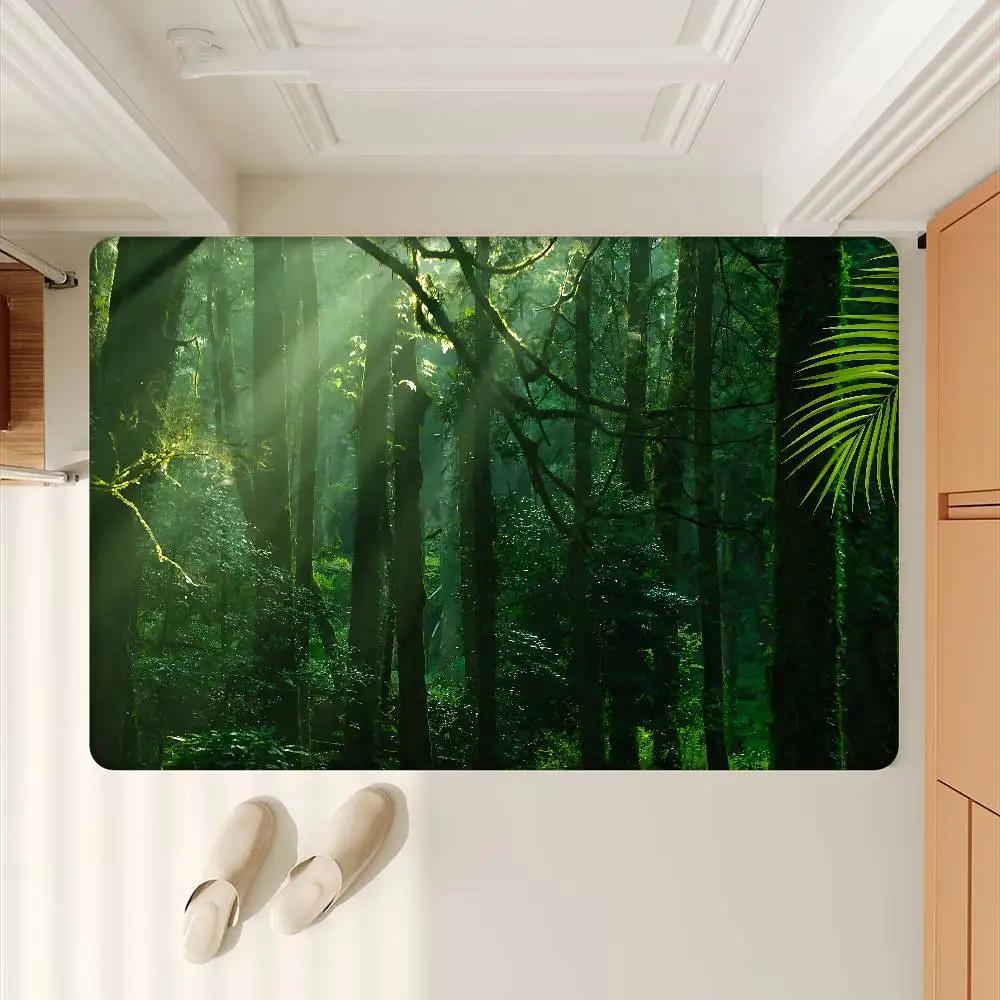 Rainforest Landscape Door Mat Anti-slip Absorb Water Long Strip Cushion Bedroon Mat Bedside Mats