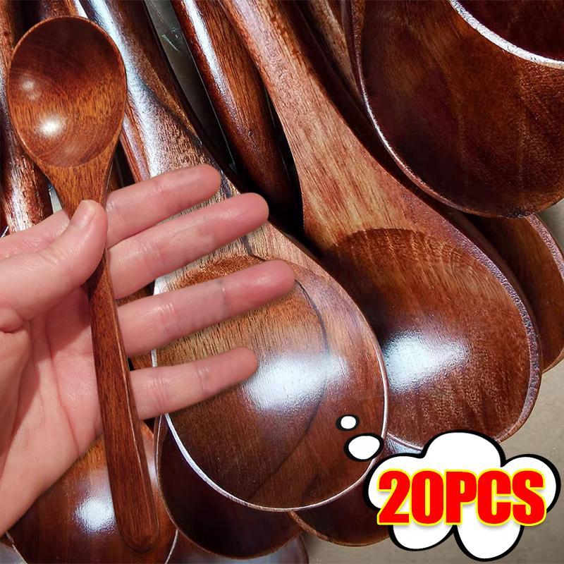 1/20x Reusable Wooden Spoons for Dinner Coffee Milk Dessert Home Kitchen Spice Condiment Salt Sugar Spoon Tableware Accessories