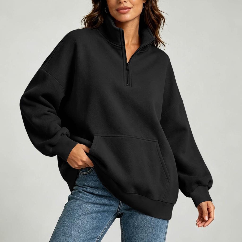 Women's Casual Half Zip Long Sleeve Pocket Hoodie