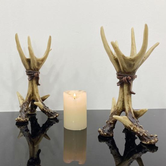 Deer Antler Candlestick Ornament Resin Crafted Artistic Design Figure Artisanal Candlestick Decor