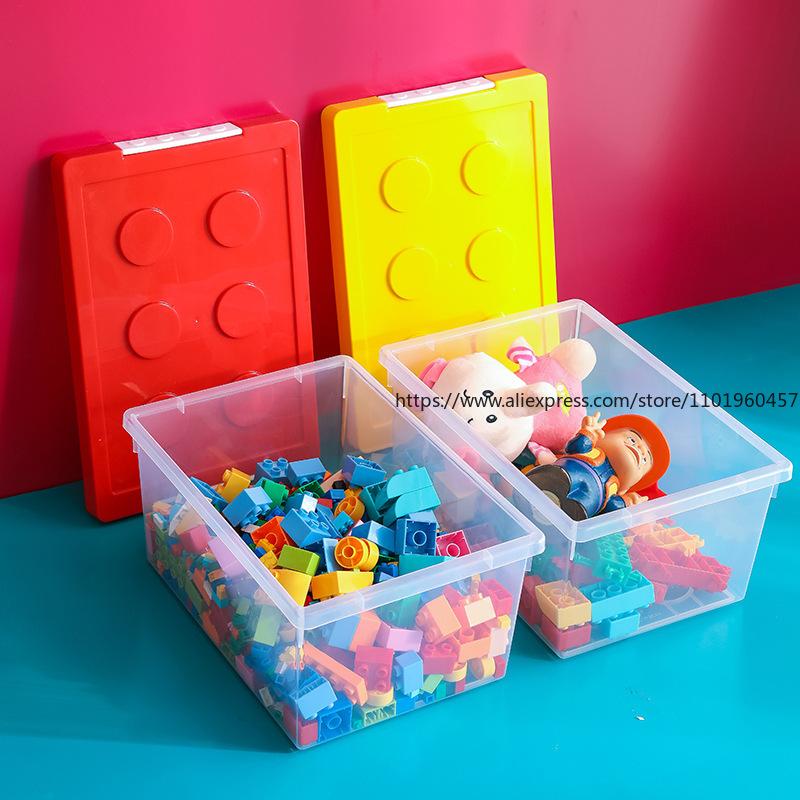 Snap On Building Block Storage Box with Large Capacity Transparent Tape Cover, Classified and Organized Toy Storage Box