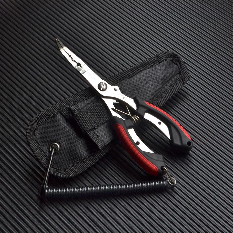 Edelstahl Angelzange - Gebogene Spitze, Schnurschneider, Hakenlöser, Rutschfester Griff, Multifunktionales Werkzeug mit Fangriemen.