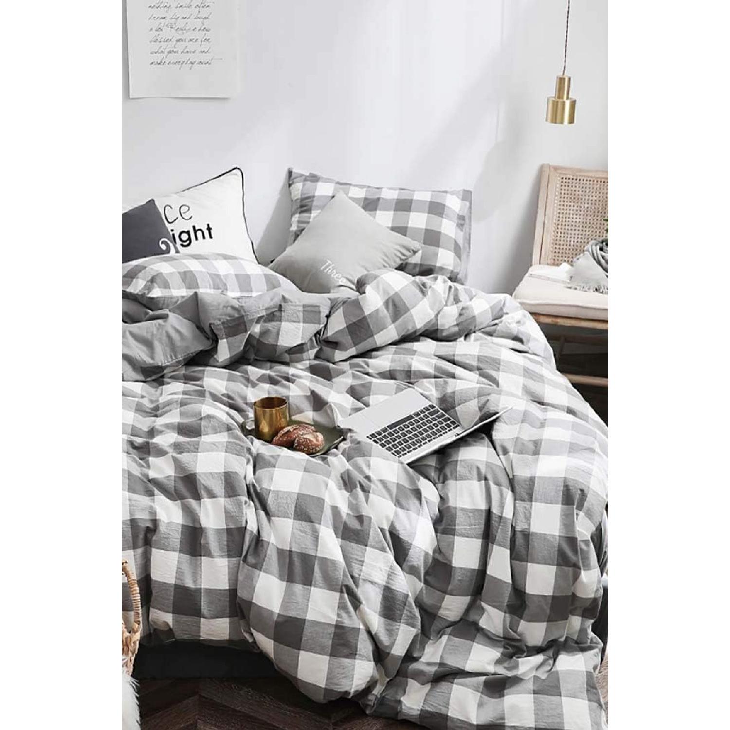 

Fitted Sheets Duvet Cover Set Single Gingham Large Gray чистий