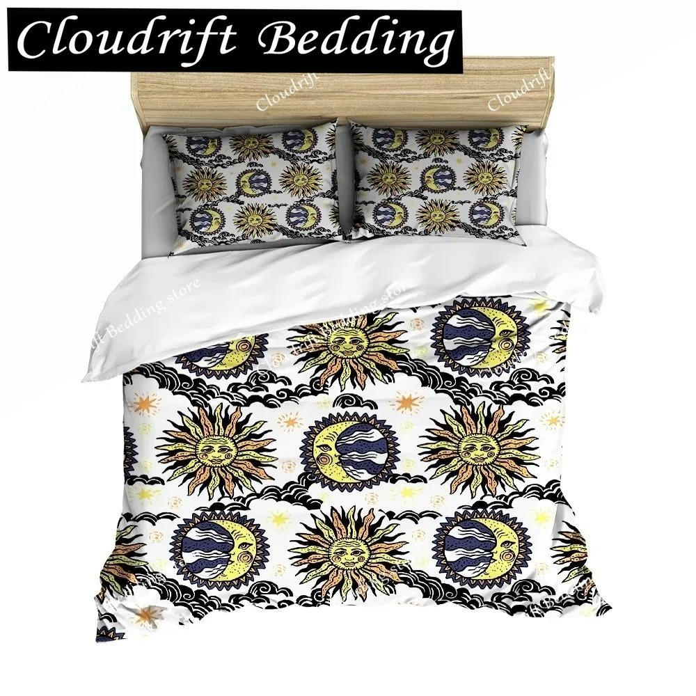 Sun Duvet Cover Colorful Mushrooms Bedding Burning Sun Comforter Cover Halloween Skull Hippie Style Bedding Bedroom Decoration