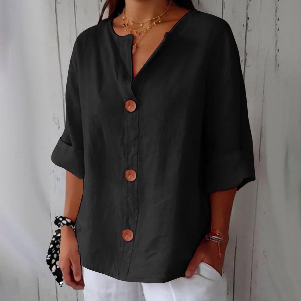 IHUASU Damesmode Casual Effen Kleur Print Lange Mouw V-Hals Blouses & Shirts