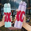 1PC OXOX Bold Letter Design 750ml Color Plastic Sports Water Bottle Leakproof Flip Straw Lid Suitable for Sports Office Home Use