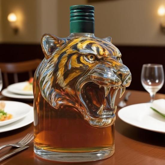 Bottiglia di Whisky a Forma di Tigre Decanter Animale 3D 300ml Bottiglia di Whisky in Vetro Unica Regalo per Amanti del Whisky Appassionati di Animali