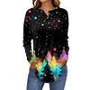 Women's Fashionable Loose-Fit Button-Down Collar Christmas Print Long-Sleeved Top