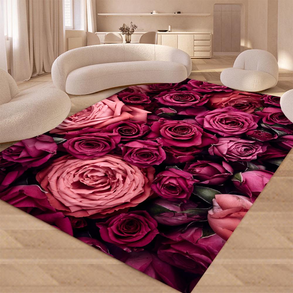 Blooming Rose Floral Living Room Area Rug Rose Rug for Girls Romantic Valentine Gift Flower Room Bedroom Home Decor Carpet