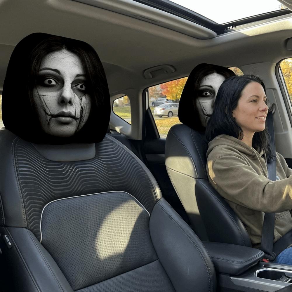 2PCS Scary Face Print Seat Headrest Protectors Auto Interior Decoration Cover Decoration