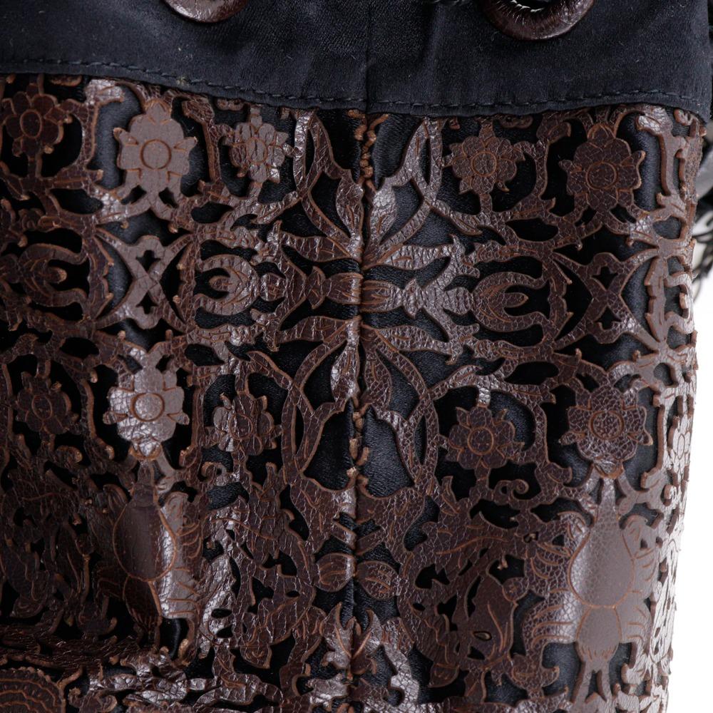 BOTTEGAVENETA Geldbörse Handtasche Perforiertes Leder Fransen Schwarz / Braun Satin/Leder Damen Gebraucht