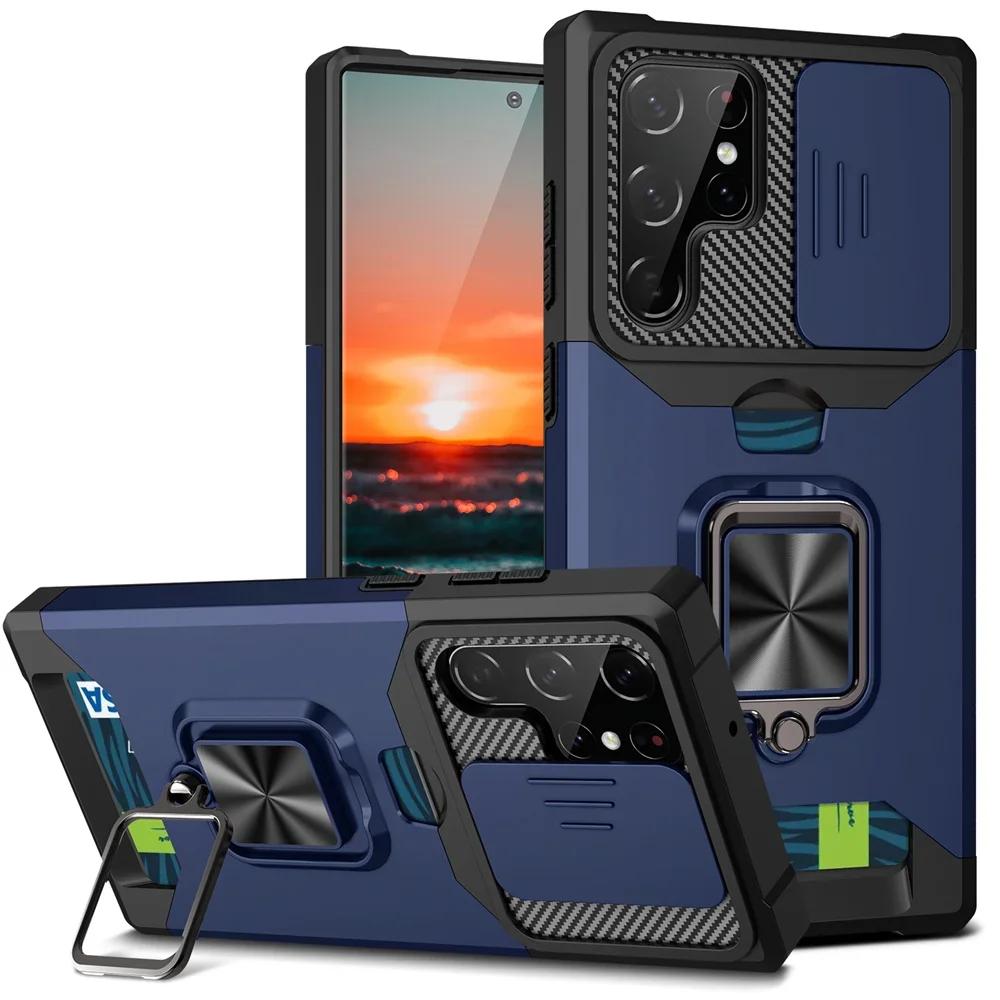 Armor Kickstand Case for Samsung Galaxy S24 S23 Ultra S22 Plus S21 FE Note 20 Cover Card Slot Wallet Ring Holder Business Full Protection Cover