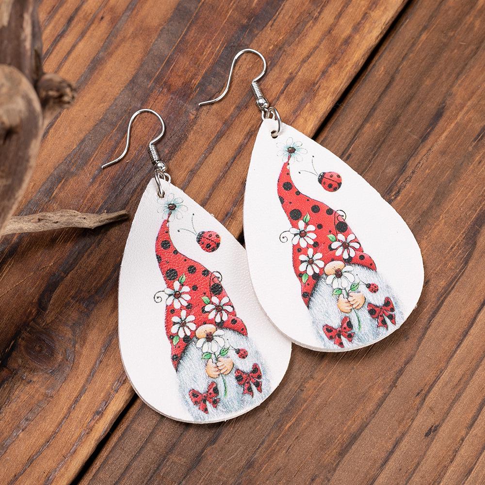 Christmas Gnome & Daisy PU Leather Earrings - Festive Gift