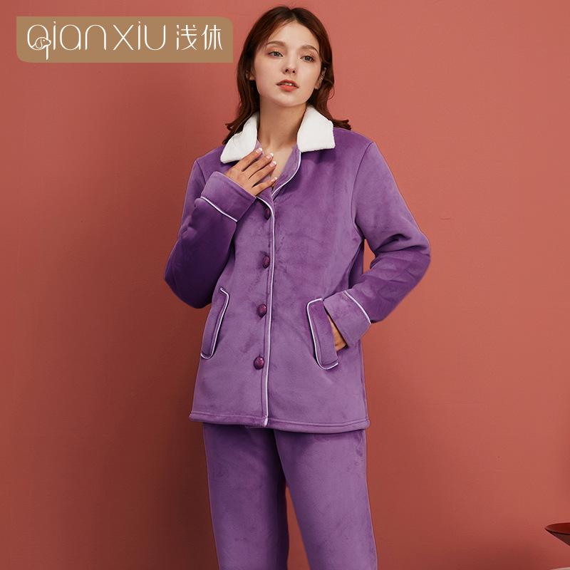 [Verschiedene Stile] Kompound-Imitations-Lammwoll-Pyjama Winter Samt Verdickt Pelz Integrierte Loungewear Hellrot