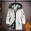 Men's Winter Fleece-Lined Hooded Mid-Length Printed Cotton Coat - Trendy & Warm Casual Jacket