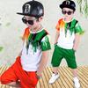 2 Pezzi Stile Hiphop Bambino Ragazzo Maglietta a Maniche Corte Top Pantaloni con Elastico in Vita Outfit
