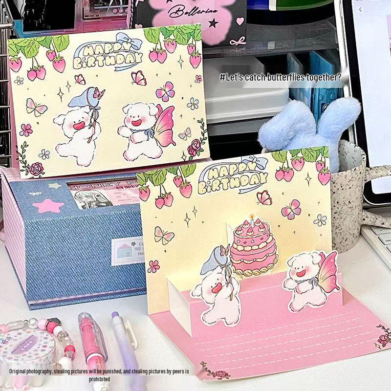 Creative 3D Cartoon Birthday Card: Folding Surprise Gift for Couples & Angels