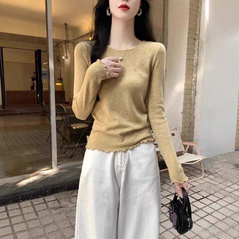 Solid color bottoming shirt women's design sense fungus edge thin inside knitted sweater top