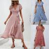 European and American summer floral new vacation short-sleeved temperament waist v-neck wrap dress
