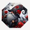 Gnome, RosesThemed Automatic Opening and Closing umbrella 8 Ribs, Suitable for Leisure and Going Out, Outdoor Accessory, Gothic Style, Fas