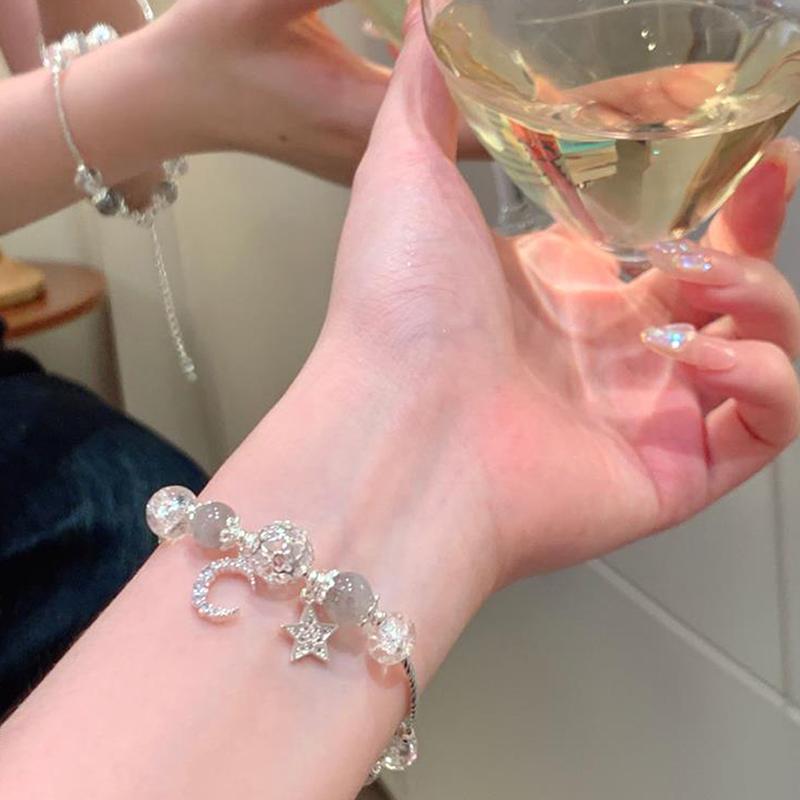 Y2K Beaded Bracelet Moon Star Rhinestone Beaded Bracelet Elegant Fashion Zircon Bracelet Jewelry Gift