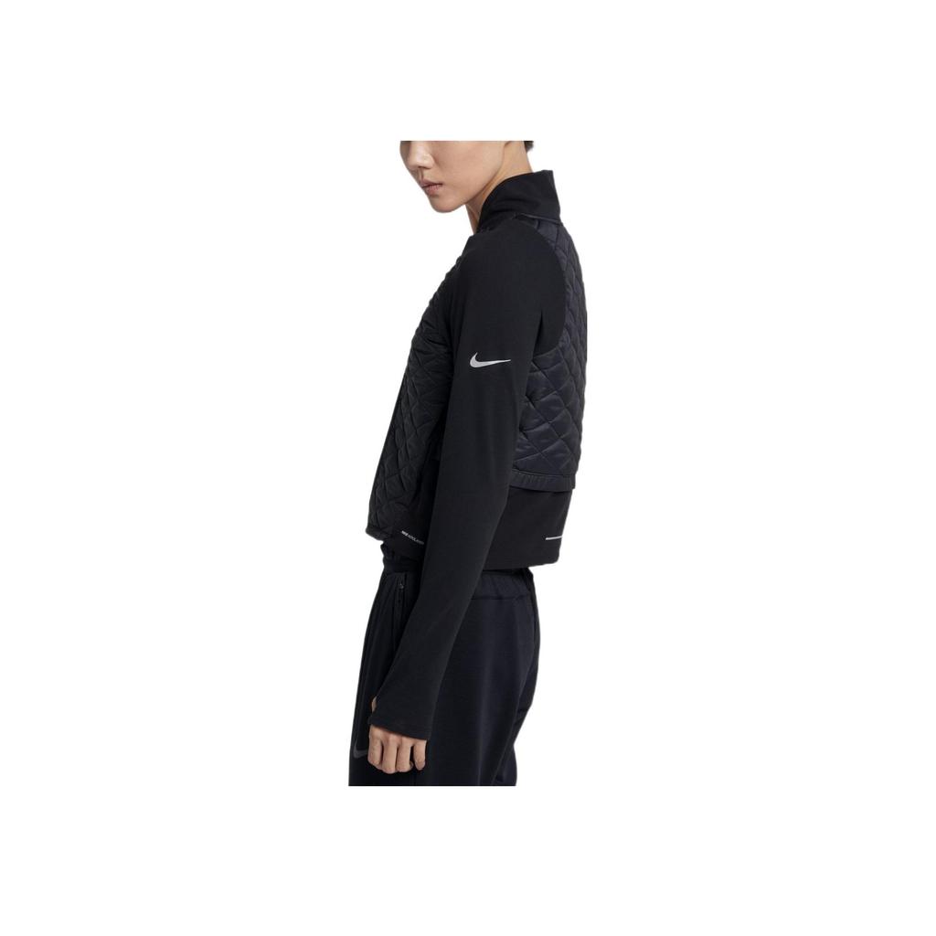Nike Solid Color Reflective Logo Stand Collar Zipper Cotton Jacket Women jackets Black CJ5560-010