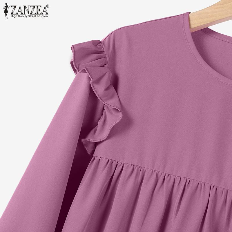 ZANZEA Dame lang bluse og bukser Retro Casual todelt sett