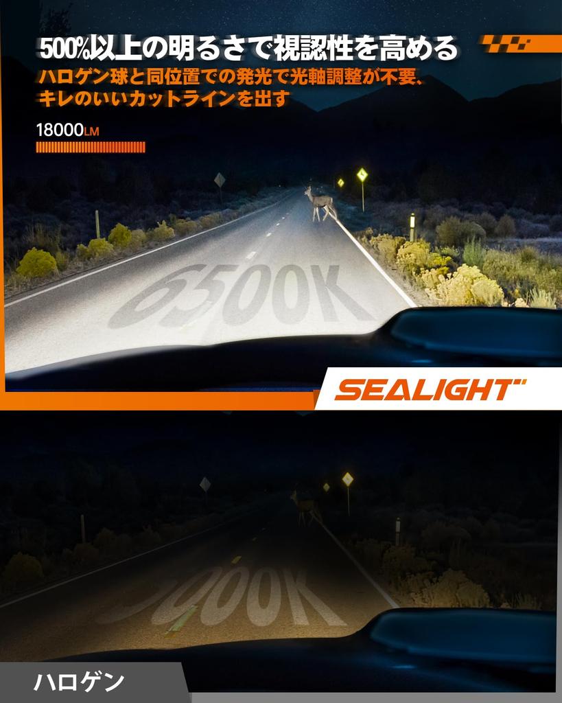 SEALIGHT H7 LED with 16 CSP Mini and 6500K Pure Vehicle Inspection IP68 Noise Compatible with 12V Cars and Pack of 2 Headlights, 18,000LM, 60W, Chips,