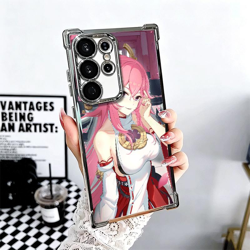 Genshin Impact Yae Miko Plating Phone Case For Samsung Galaxy S24 S25 FE S26 Edge S23 Ultra S22 S21 Plus S20 Anti-Fall Airabag C