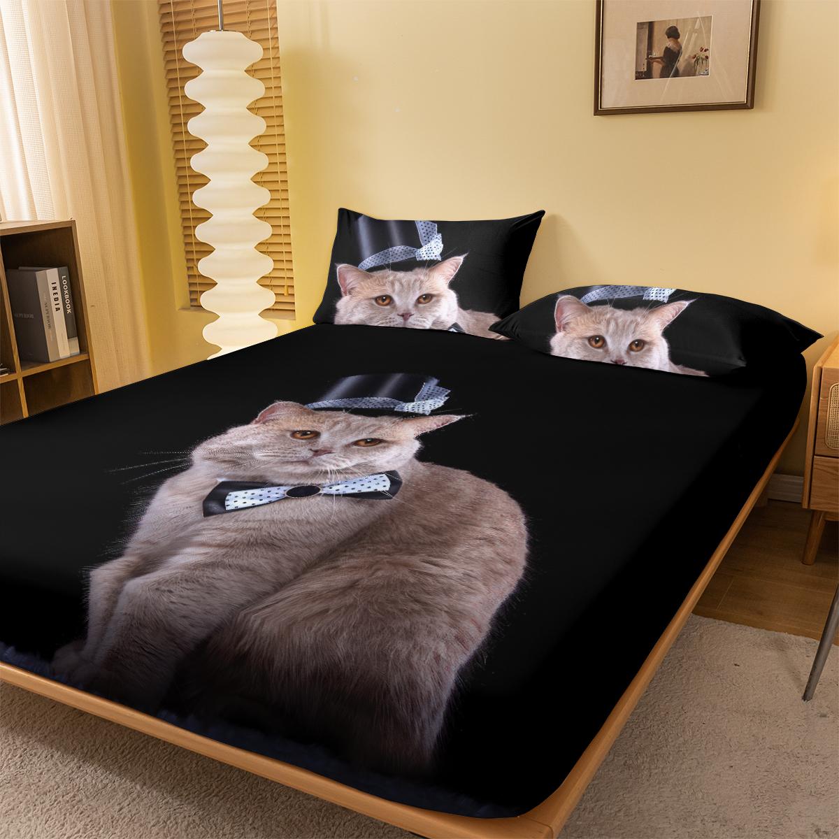 

1 Cartoon Cute Animal Cat Digital Printed Frosted Fitted Sheet,bedroom Printed Bed Cover,bedding(No Pillowcase) 71x132cm