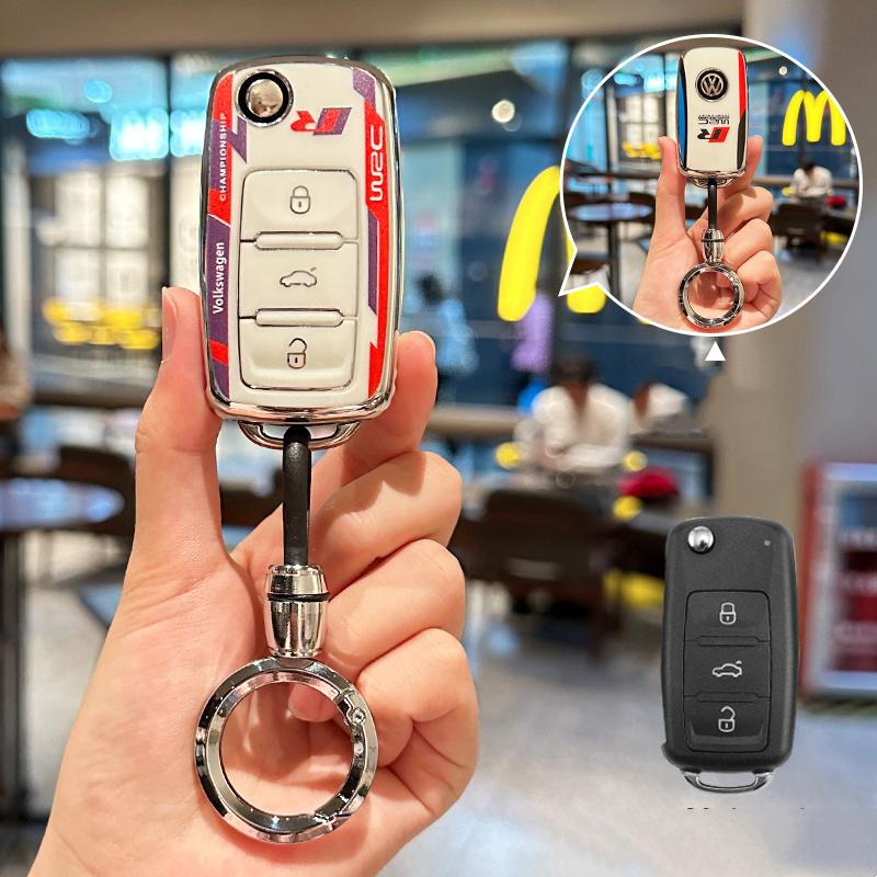 For VOLKSWAGEN TPU Car Remote Flip Key Case Cover Shell For Volkswagen VW Polo Golf Passat Tiguan Beetle Caddy T5 Up Eos Keychai