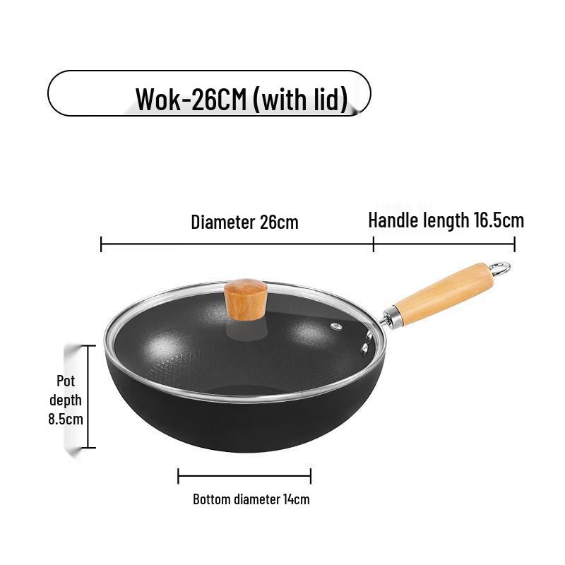 Mr. Jane 26cm Wrought Iron Flat Bottom Wok with Lid