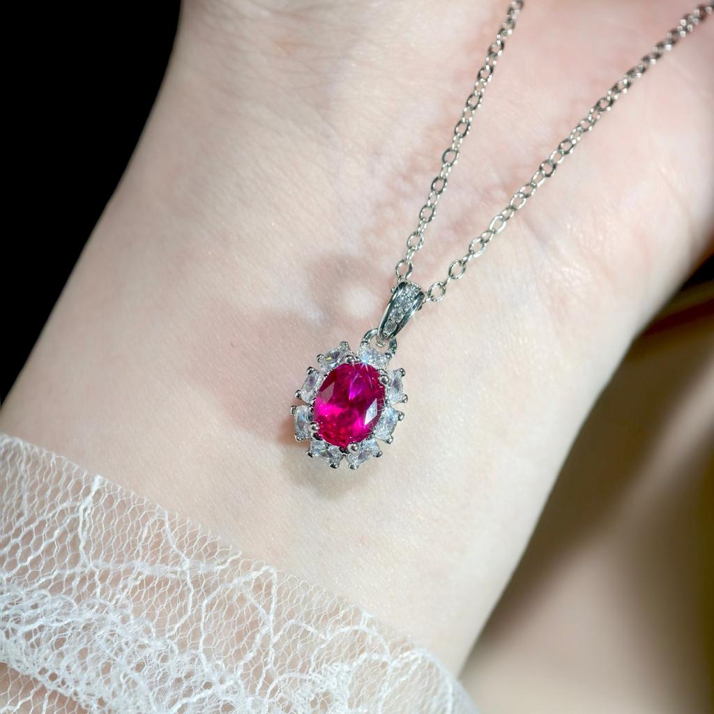 Niche Light Luxury Red Corundum Fluorescent Lamp Color-changing Davis Style Pendant Necklace Women's Open Ring Stud Earrings Three-piece Set 2026