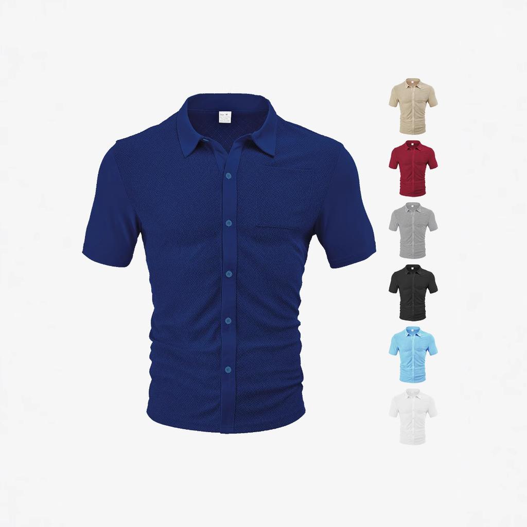 European and American men's clothing TK pallet summer loose breathable lapel cardigan towel jacquard cloth short-sleeved men's shirt