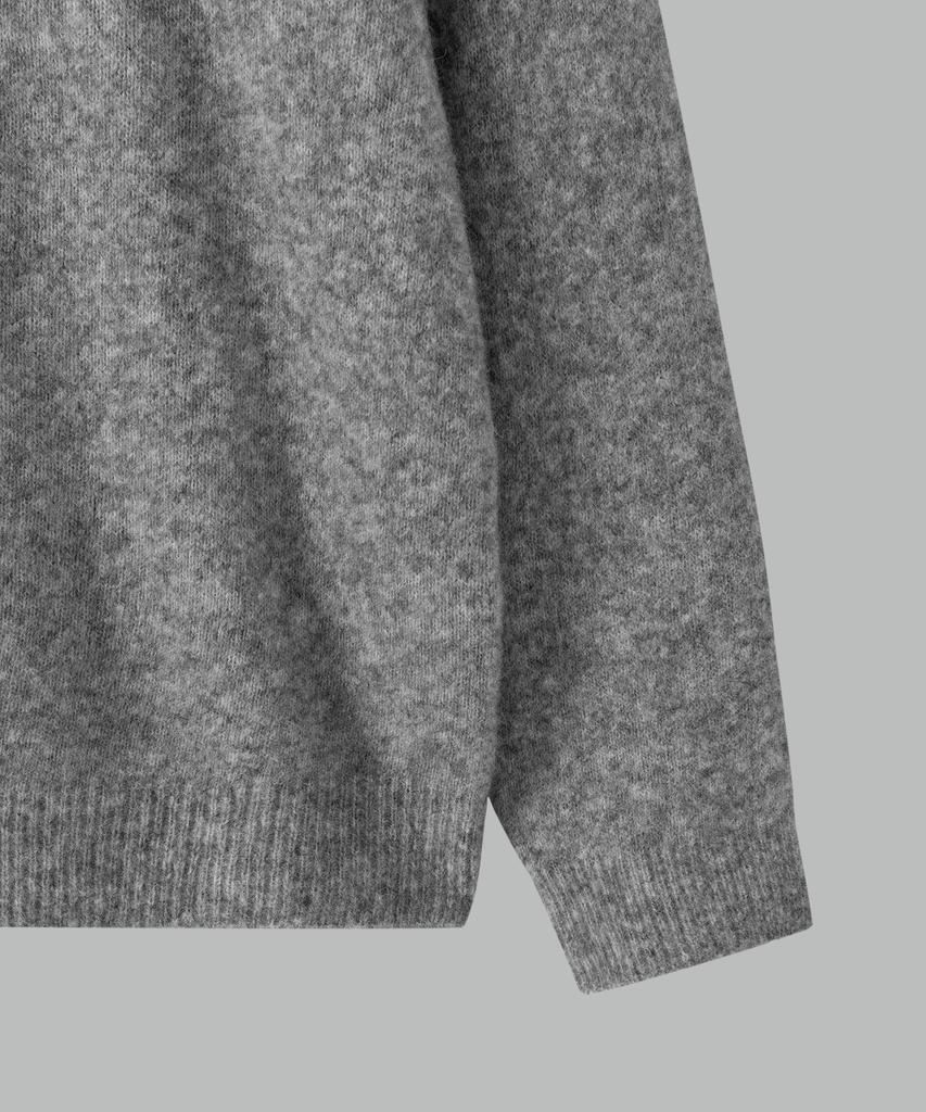 NONBLANK Mohair Wool Blend Crop Round Knit_Melange Grey