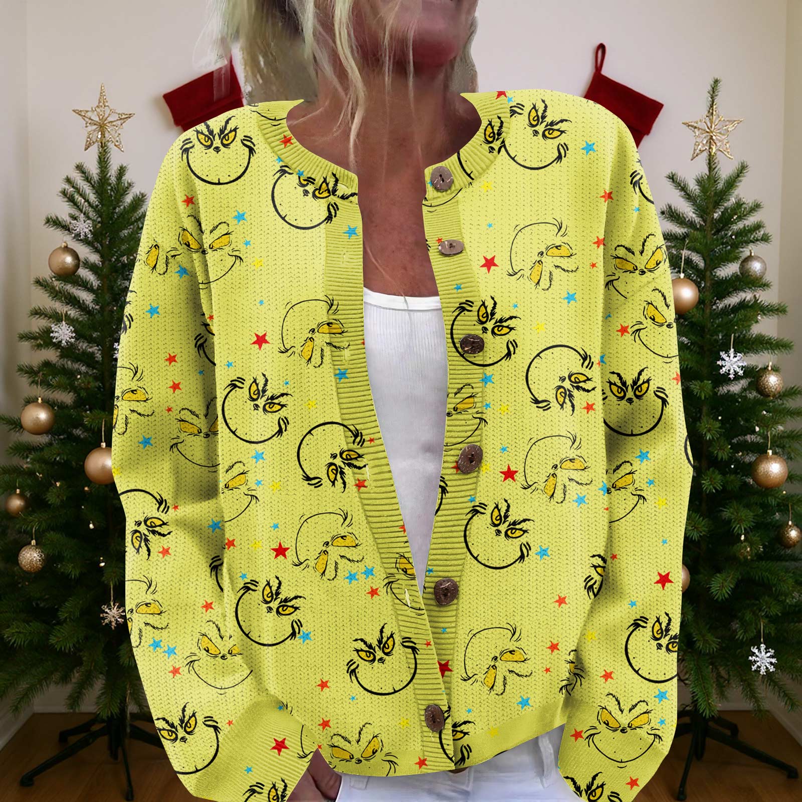 

Женский рождественский свитер Милый забавный рождественский свитер Осень и зима Свитер с длинным рукавом вязаный XXL