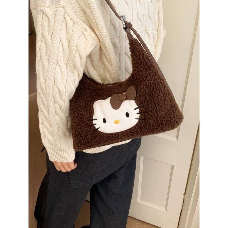 Hello Kitty Plush Tote Bag For Women And Men With Cartoon Pattern And Padded Shoulder Strap