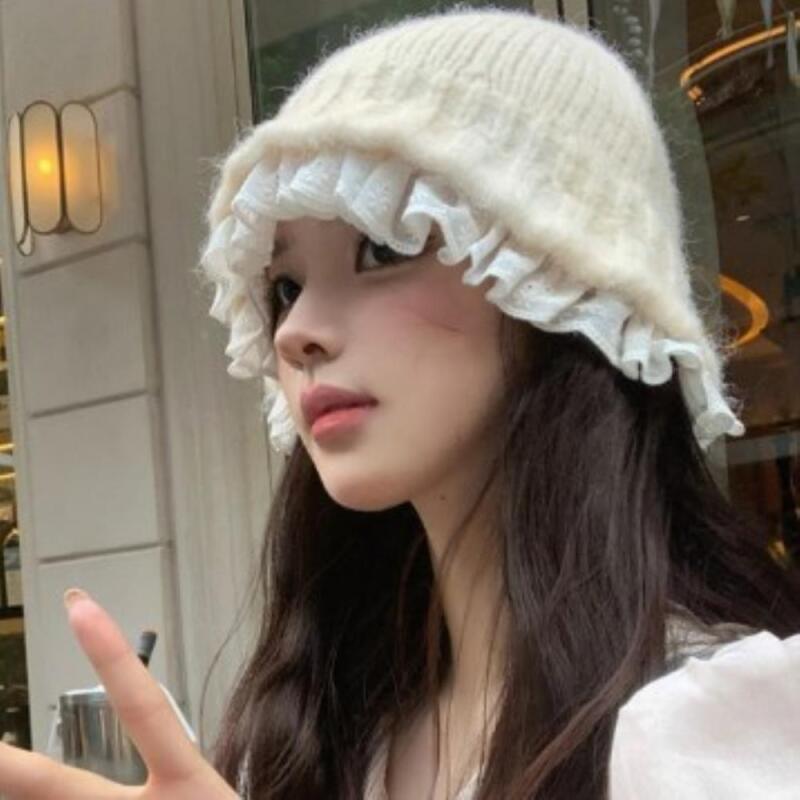 Women s Sweater Bucket Lace Cozy Beanie C8641_Ivory